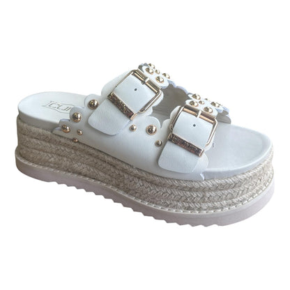 Cult Doja 4735 Sandalo Donna Bianco Oro Zeppa Corda - CLW473501
