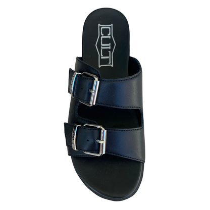 Cult sandalo a ciabatta da donna con fibbie e borchie 3146 nero