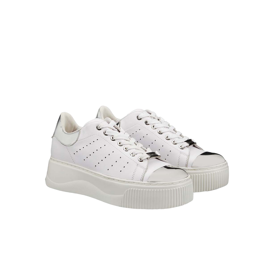 Cult scarpa sneakers da donna in pelle con zeppa  Perry 3162 Low CLW316207 bianco argento