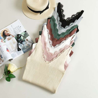 top donna in pizzo con scollo a V