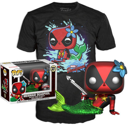 Funko Pop ! Mermaid Deadpool (321) Special Edition Con T-Shirt Xl Vinyl Figure