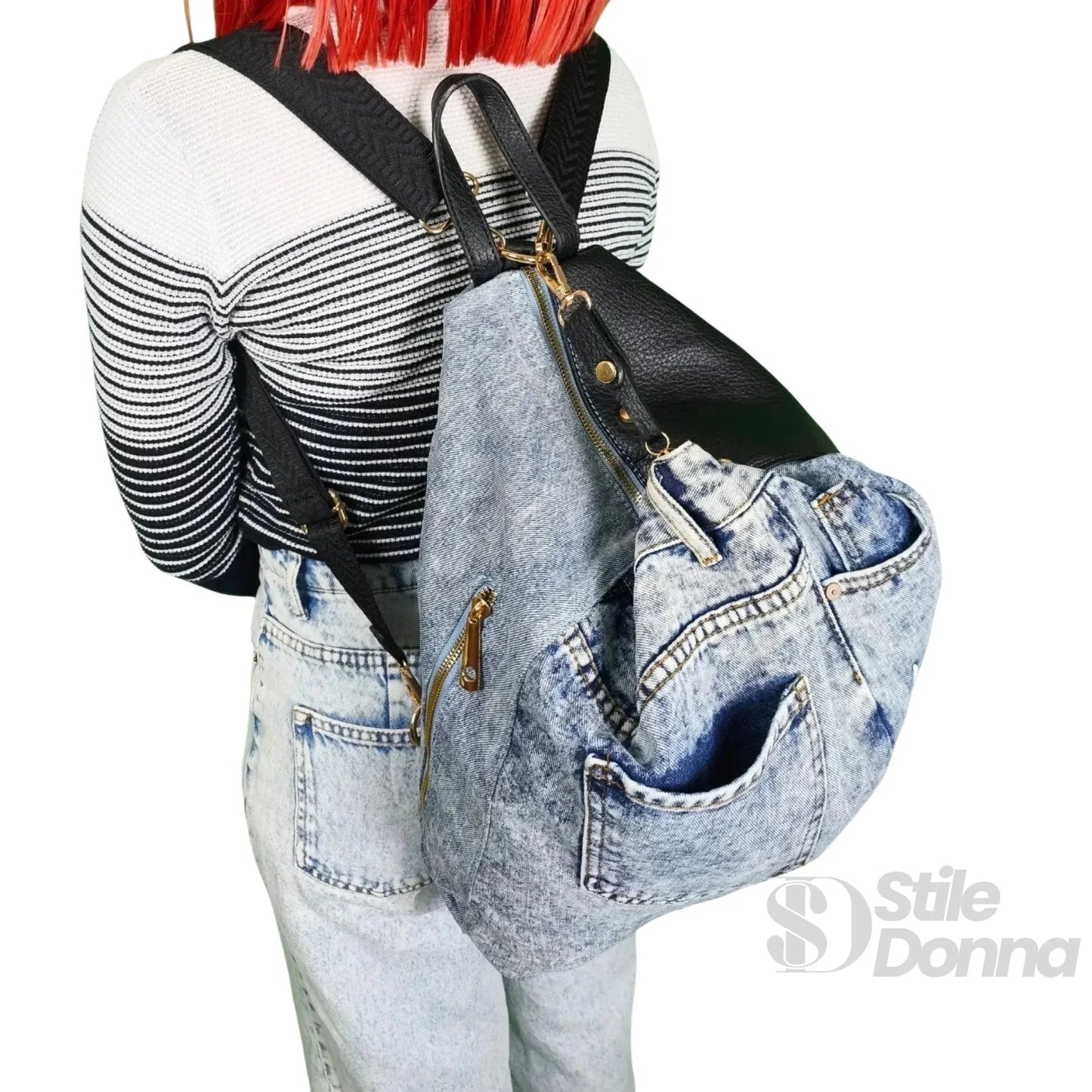 Stile Donna Bags - Dask Zaino in Denim con Stampa