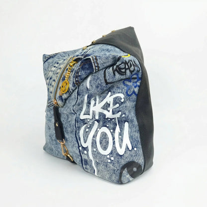Stile Donna Bags - Dask Zaino in Denim con Stampa