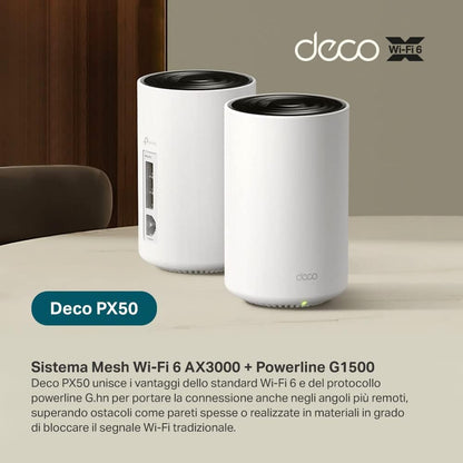 Deco PX50 Sistema Mesh Wi-Fi 6 AX3000 + Powerline G.hn G1500, 3pz
