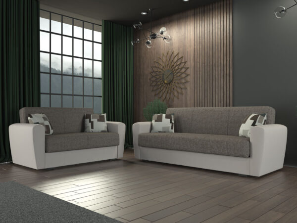 Schlafsofa Miami 3-Sitzer aus Stoff/Kunstleder - Beige und Grau