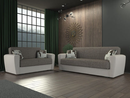 Schlafsofa Miami 3-Sitzer aus Stoff/Kunstleder - Beige und Grau