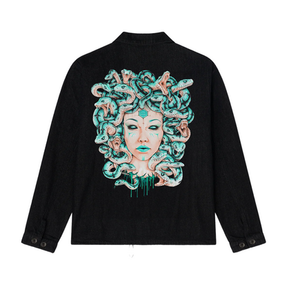Dolly Noire giacca sfoderata in denim con stampa Mythos jk726-jr-01 nero