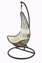 Open hanging armchair swing with steel frame and woven synthetic rattan