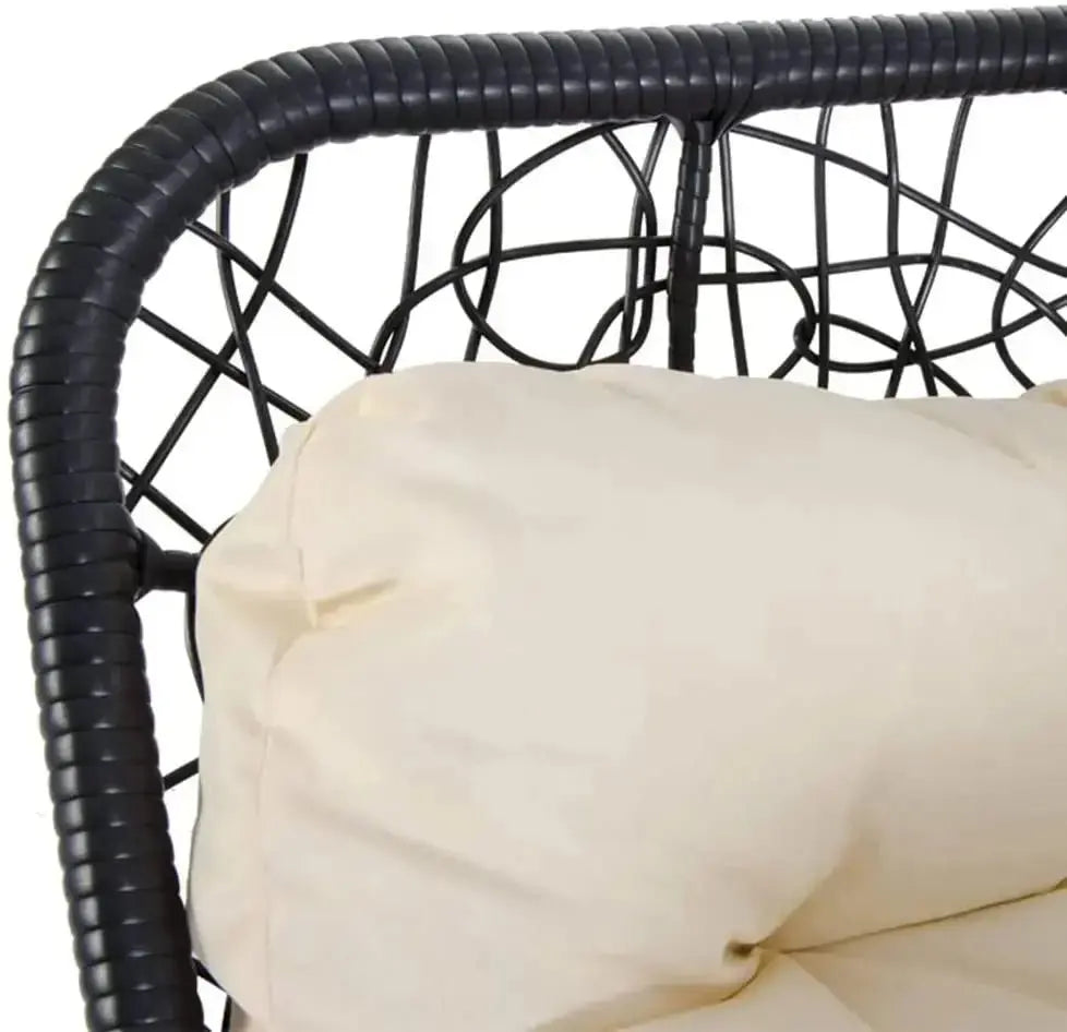Dondolo poltrona pensile aperta con struttura in acciaio e rattan sintetico intrecciato