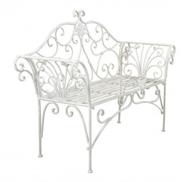 Panca Eloise bianco antico - Panca da giardino in acciaio verniciato, colore bianco, 136 x 46 x 96 h c