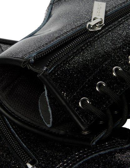 Dr. Martens – Stivali Junior 1460 Glitter 41437001 Nero & Argento | Design Brillante, Pelle Glitterata Kids, Comfort Protezione