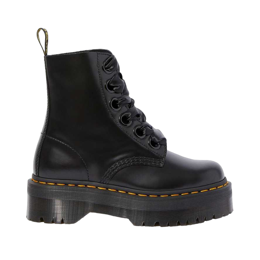 Dr. Martens – Anfibi Donna Molly 24861001 Buttero Black | Platform 6 Fori, Pelle Satinata, Comfort Urban Rock