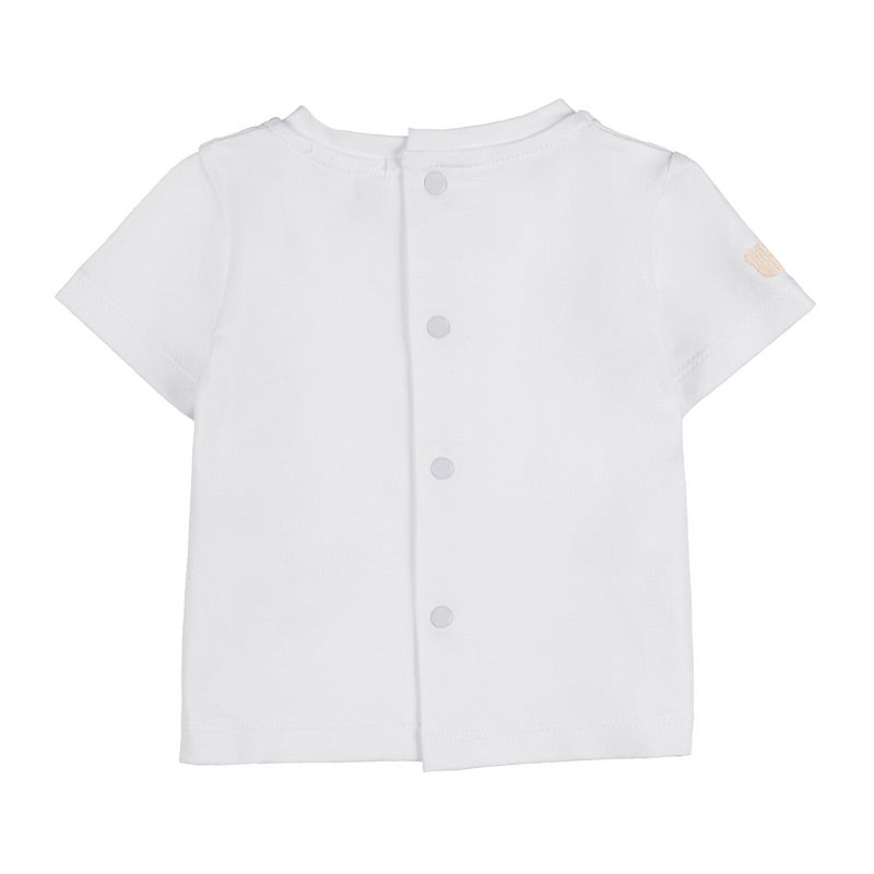 Salopette beige con t-shirt