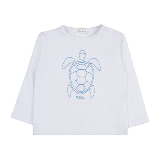 T-shirt bianca a manica lunga con tartaruga