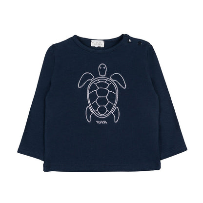T-shirt blu a manica lunga con tartaruga