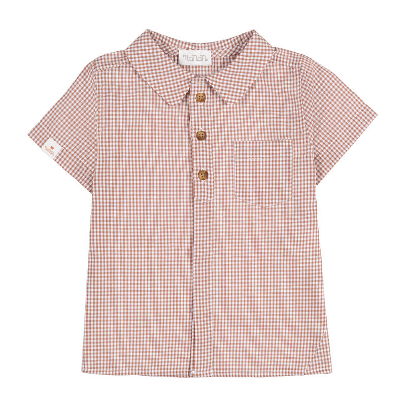 Camicia a mezza manica in vichy marrone