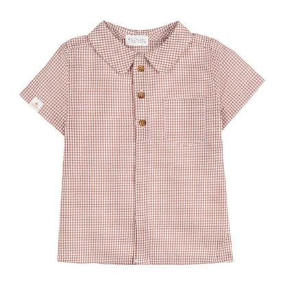 Camicia a mezza manica in vichy marrone