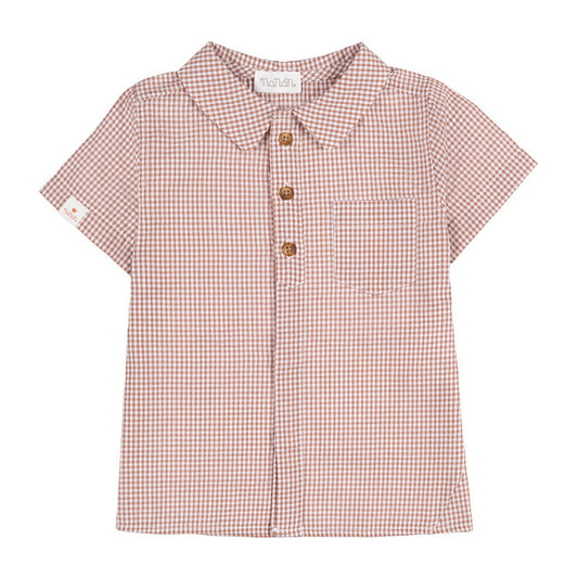 Camicia a mezza manica in vichy marrone