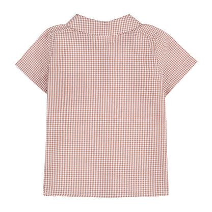 Camicia a mezza manica in vichy marrone