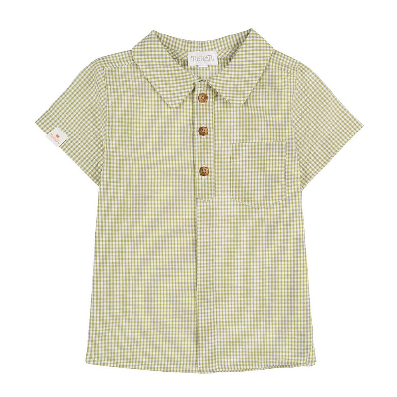 Camicia a mezza manica in vichy verde
