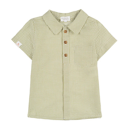 Camicia a mezza manica in vichy verde
