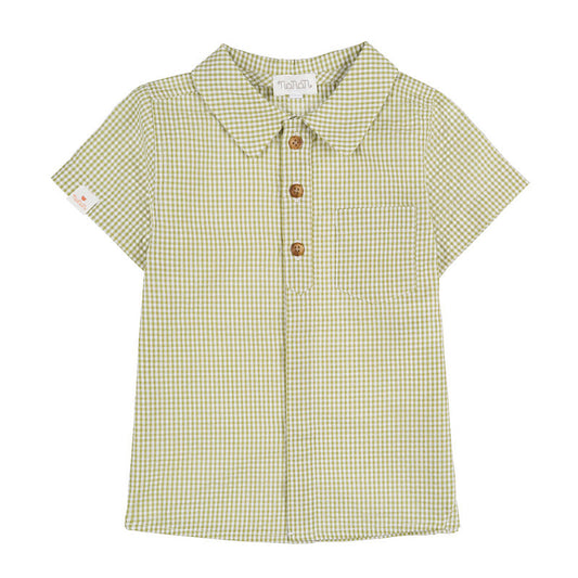 Camicia a mezza manica in vichy verde
