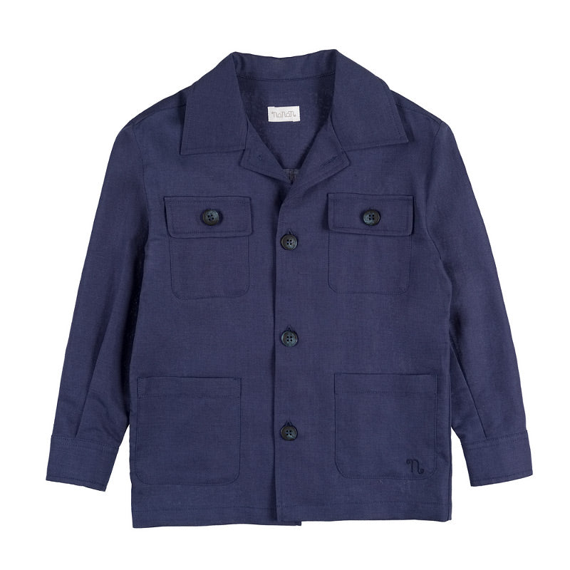 Giacca camicia blu in lino