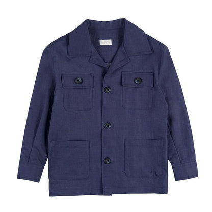 Giacca camicia blu in lino