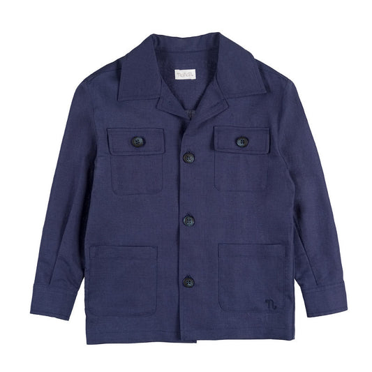 Giacca camicia blu in lino