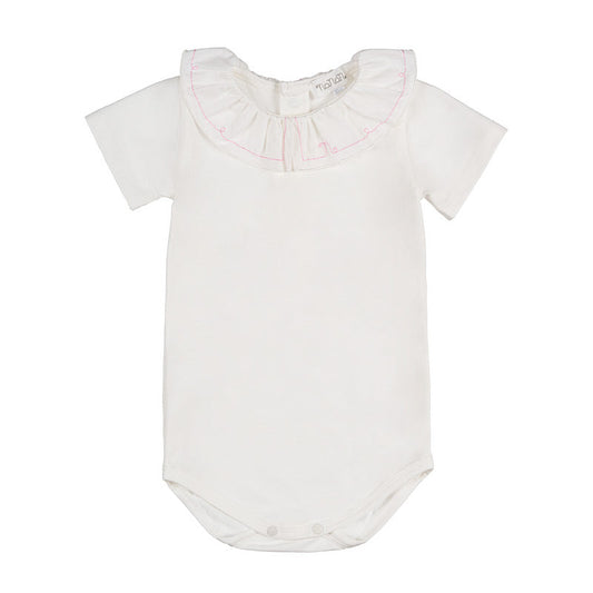 Body rosa con frappa ricamo