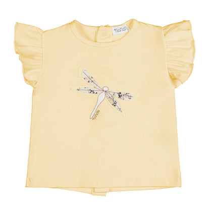 T-shirt gialla con libellula
