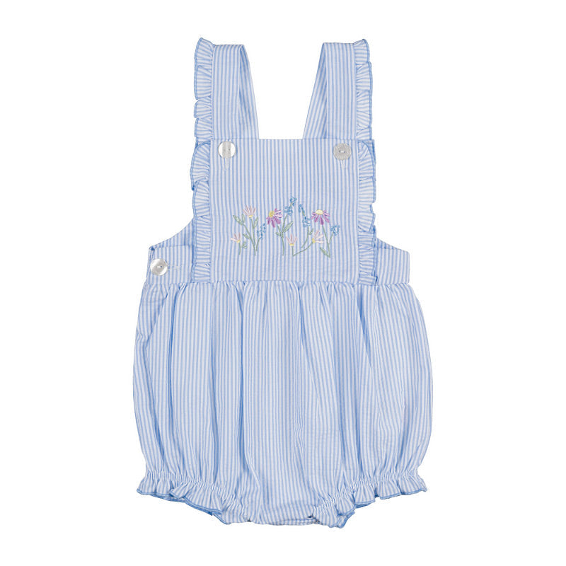 T-shirt bianca con salopette a righe azzurre e bianche