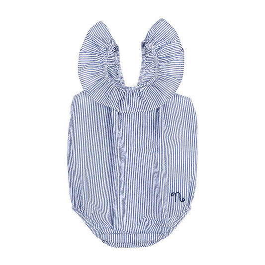 Pagliaccetto a righe blu con fiocco