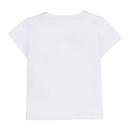 T-shirt bianca con petali lilla