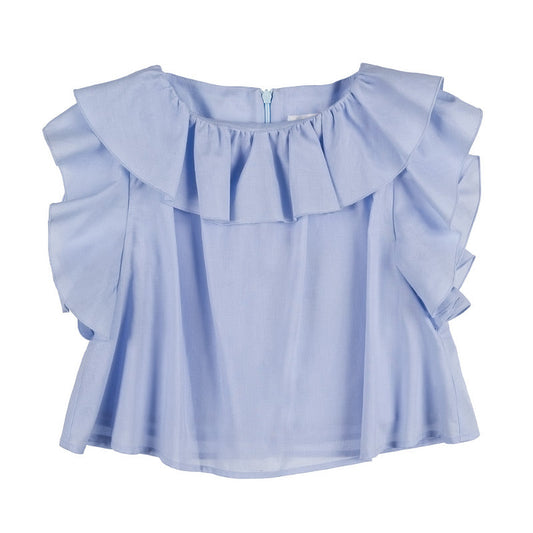 Blusa azzurra con frappe