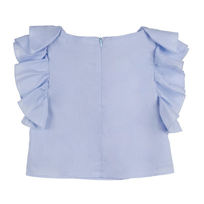 Blusa azzurra con frappe
