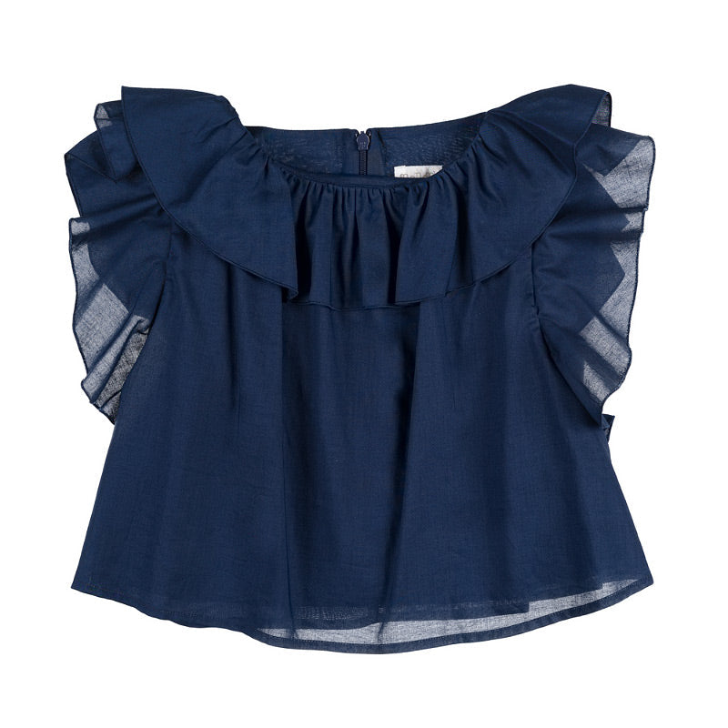 Blusa blu con frappe