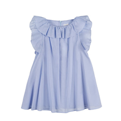 Blaues Kleid mit Rüschen