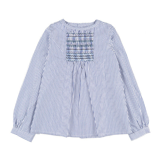 Blusa a righe blu con punto smock