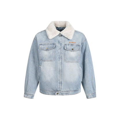 Giacca a jeans per uomo, color celeste con colletto bianco, regular