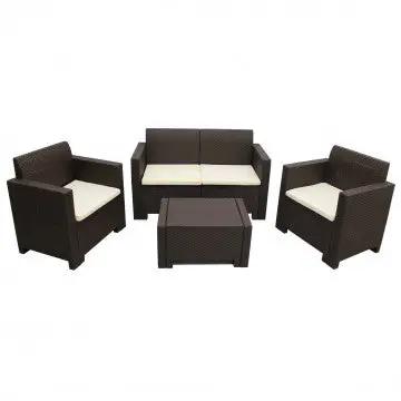 Salotto Nebraska con cuscini - struttura in wicker bianco, marrone, nero o tortora
