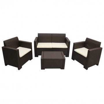Salotto Nebraska con cuscini - struttura in wicker bianco, marrone, nero o tortora