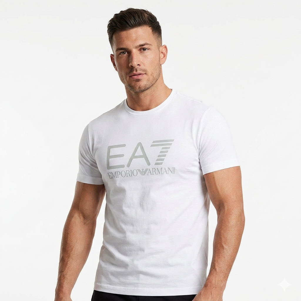 EA7 Emporio Armani T-Shirt Uomo Bianca Slim Trainer Core Identity Jersey Cotone - 7M001412 AF22264 M0213