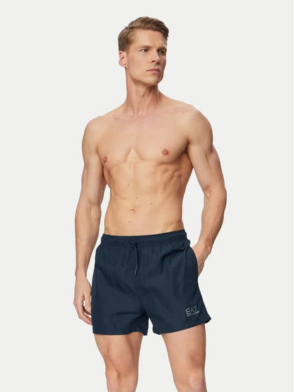 EA7 Emporio Armani Costume Boxer Uomo Blu Argento Logo - 7M001677 AF13019 MB010