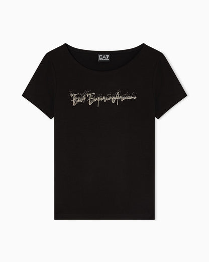 EA7 Emporio Armani T-Shirt Donna Logo Series Micro Borchie Nera - 7W000978 AF10373 UC001
