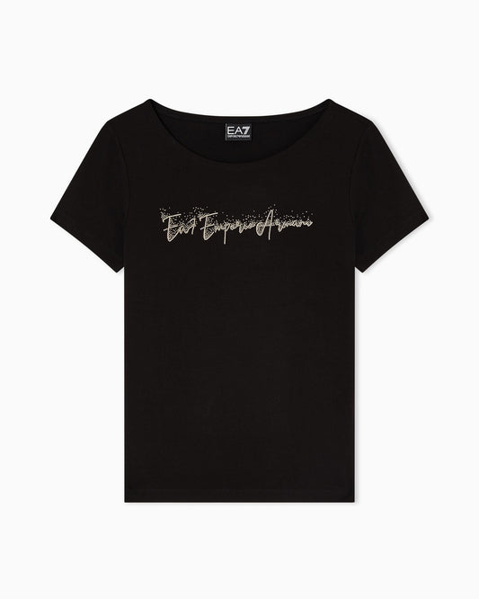 EA7 Emporio Armani T-Shirt Donna Logo Series Micro Borchie Nera - 7W000978 AF10373 UC001