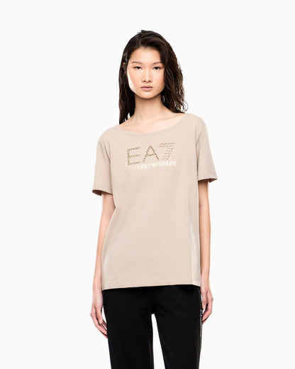 EA7 Emporio Armani T-shirt Donna Logo Series Jersey Cotone Stretch Beige - 7W001098