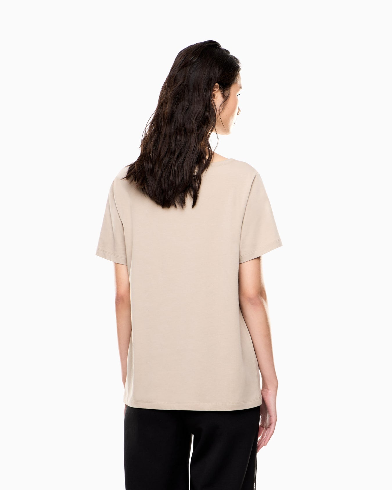 EA7 Emporio Armani T-shirt Donna Logo Series Jersey Cotone Stretch Beige - 7W001098