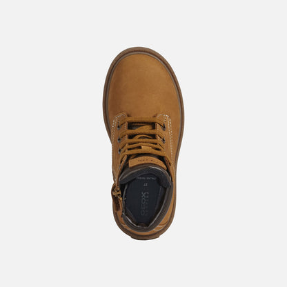Geox stivaletto boscaiolo da bambino Shaylax in pelle nabuk J16FAB 032BC C0930 r giallo-marrone