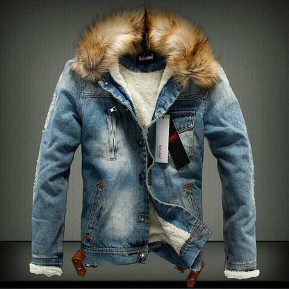 Giacca jeans uomo con pellicia
